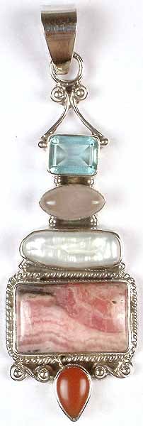 Rhodochrosite Pendant with Gemstones