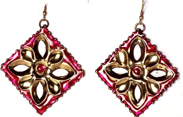 Rhomboid Gold-Plated Floral Earrings
