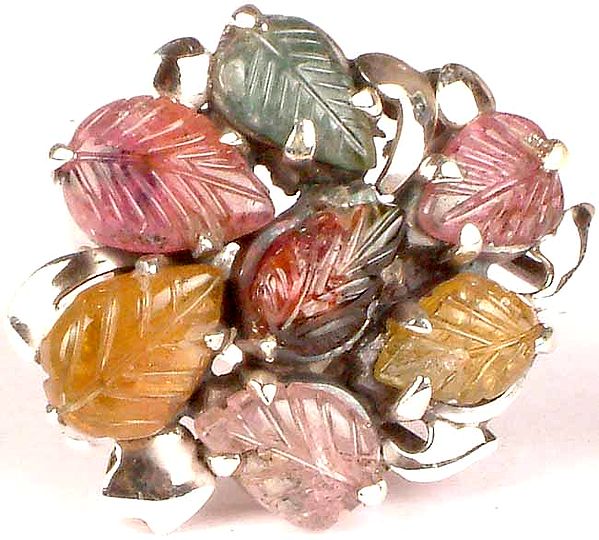 Ring of Carved Tourmaline Leaves