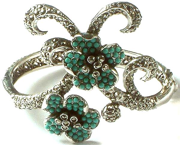 Robin's Egg Turquoise Bangle with Flowers