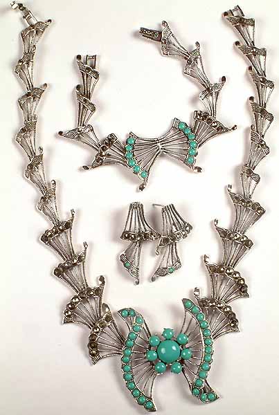 Robin's Egg Turquoise Designer Necklace, Bracelet & Earrings Set