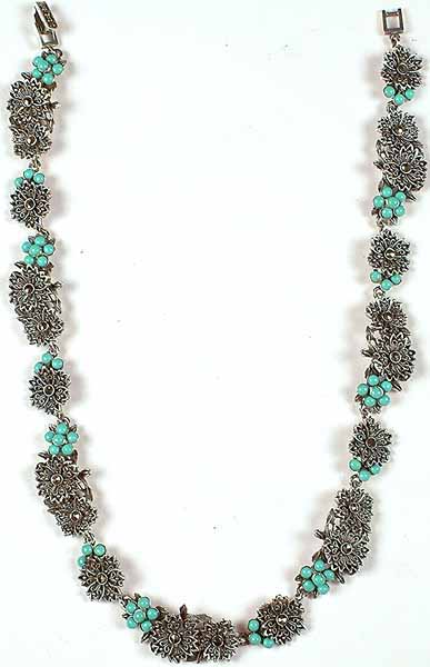 Robin's Egg Turquoise Floral Necklace