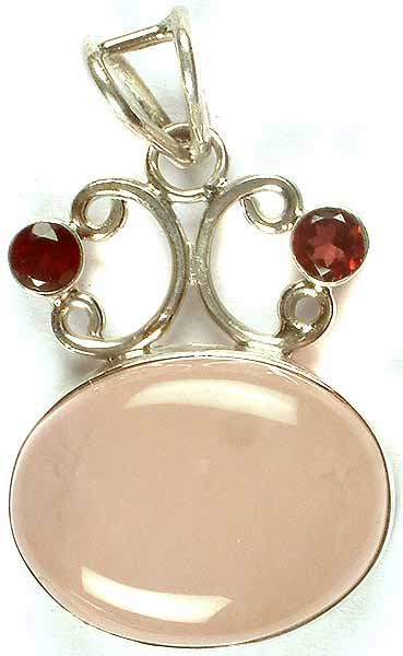 Rose Quart Pendant With Faceted Garnet