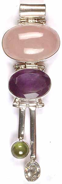 Rose Quartz & Faceted Amethyst Hinged Pendant with Peridot & Zircon