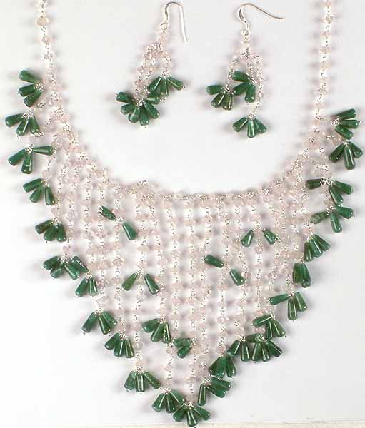 Rose Quartz & Green Aventurine Necklace with Matching Earrings