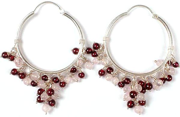 Rose Quartz and Garnet Hoops