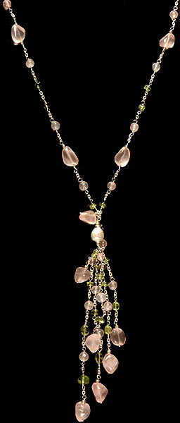 Rose Quartz and Peridot Necklace with Shower