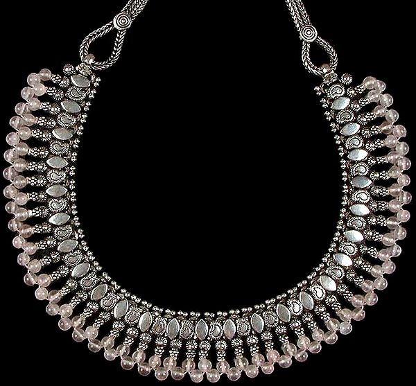Rose Quartz Beaded Necklace from Rajasthan | Exotic India Art