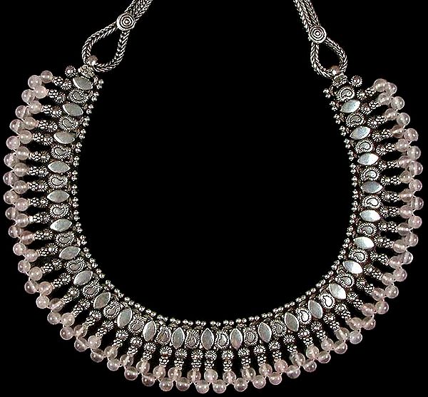 Rose Quartz Beaded Necklace from Rajasthan Exotic India Art