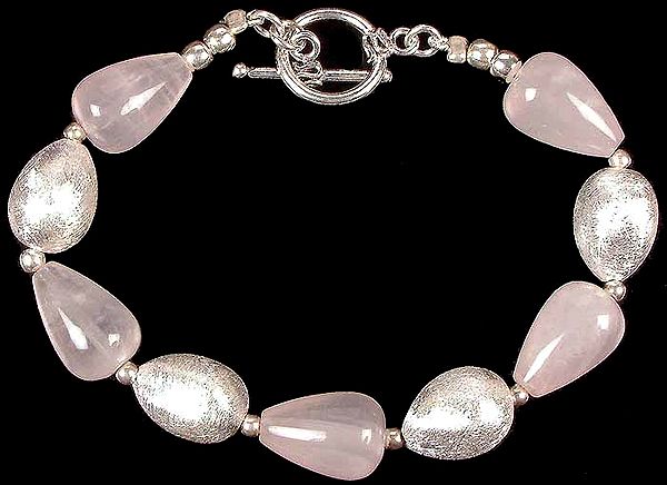 Rose Quartz Bracelet with Frosted Sterling Beads