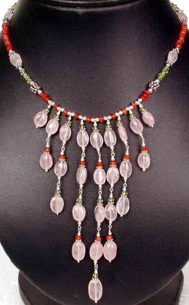 Rose Quartz Chandelier with Peridot and Carnelian