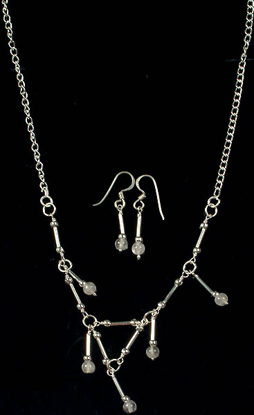 Rose Quartz Dangling Spike Necklace with Matching Earrings Set