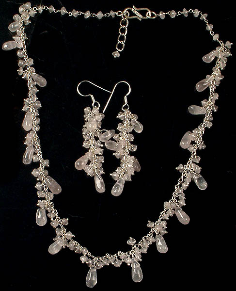 Rose Quartz Drop Necklace Set with Earrings