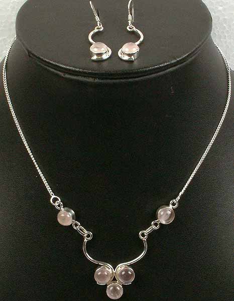 Rose Quartz Necklace & Earrings Set