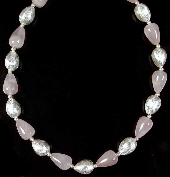 Rose Quartz Necklace with Frosted Sterling Silver