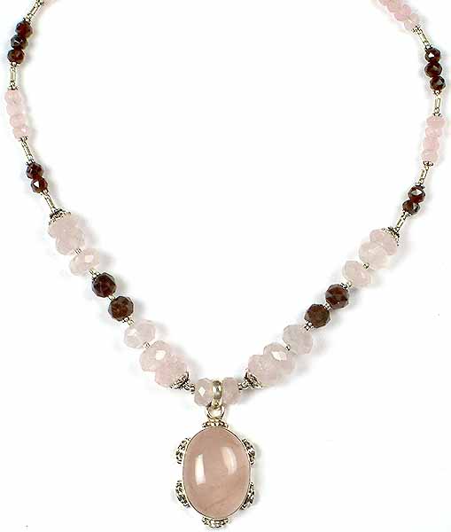 Rose Quartz Necklace with Garnet