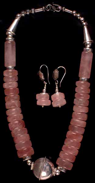 Rose Quartz Necklace with Matching Earrings