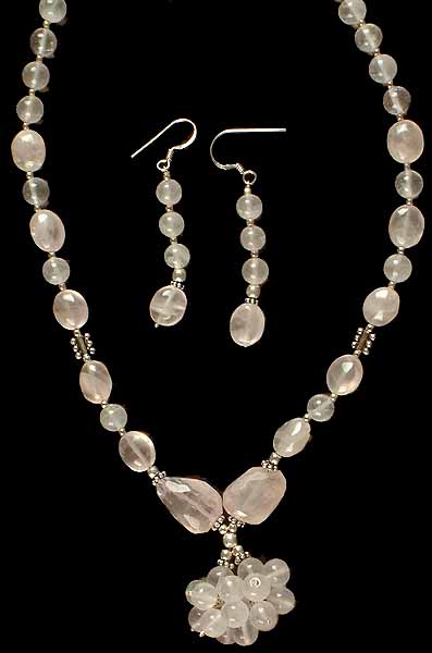 Rose Quartz Necklace With Matching Earrings Set