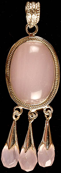 Rose Quartz Oval Pendant with Charms