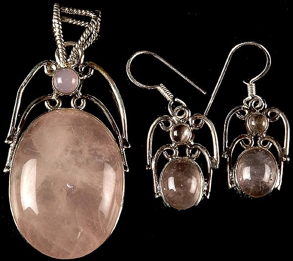 Rose Quartz Pendant with Earrings Set