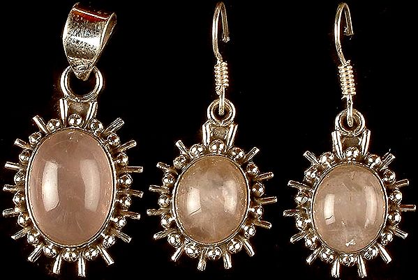 Rose Quartz Pendant with Matching Earrings