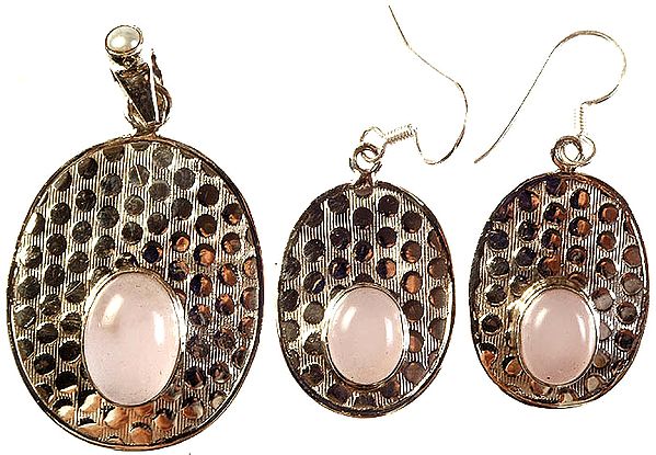 Rose Quartz Pendant with Matching Earrings Set