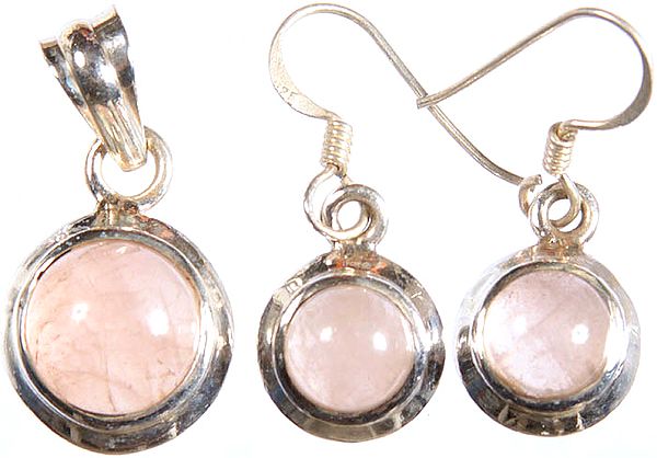 Rose Quartz Pendant with Matching Earrings Set