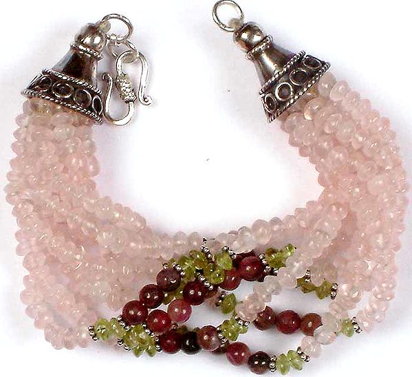 Rose Quartz, Tourmaline & Peridot Beaded Bracelet