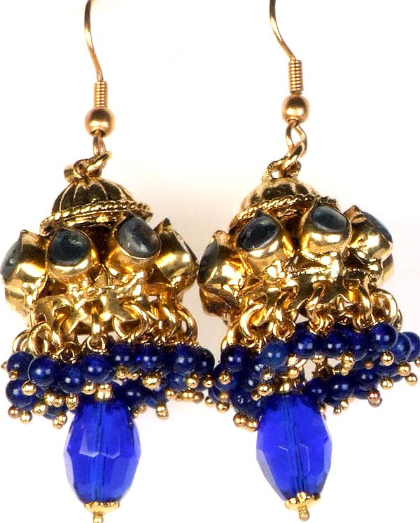 Royal Blue Kundan Chandelier Earrings
