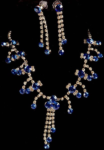 Royal-Blue Cut Glass Charming Necklace and Earrings
