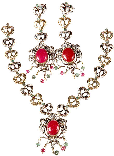 Ruby and Emerald Necklace with Earrings