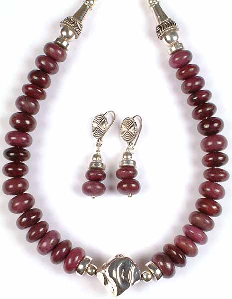Ruby Necklace & Earrings Set