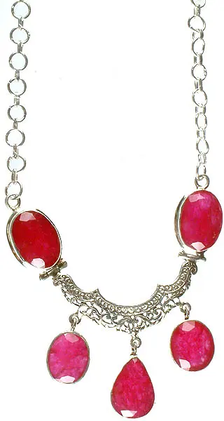 Oval Ruby Necklace with Dangle Pendants