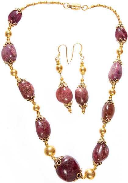 Ruby Necklace with Matching Earrings Set