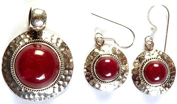 Ruby Pendant and Earring Set