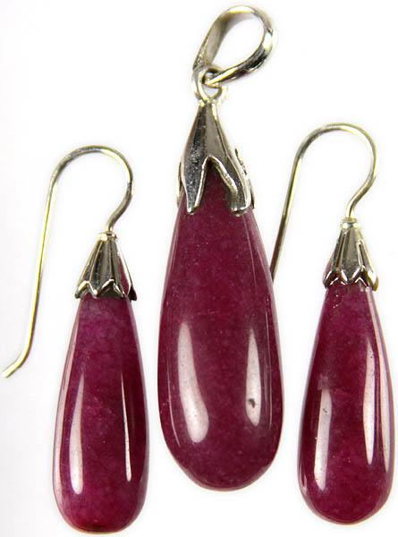 Ruby Pendant with Earrings Set