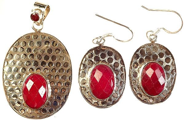 Ruby Pendant with Matching Earrings Set