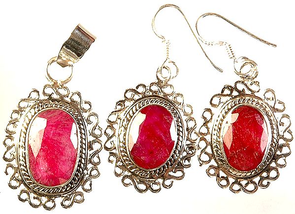 Ruby Pendant with Matching Earrings
