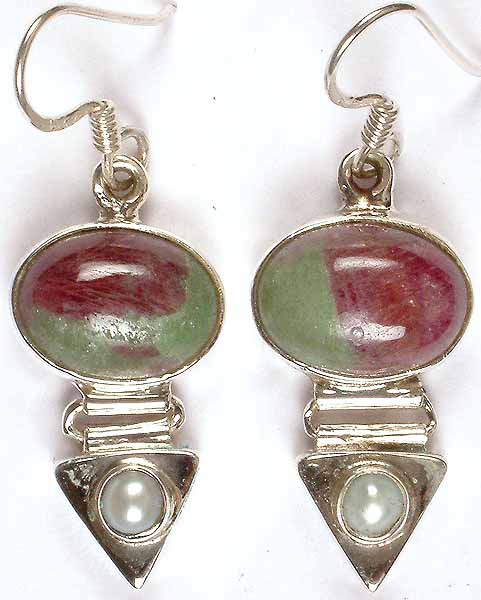 Ruby Zoisite Earrings with Hinged Pearl