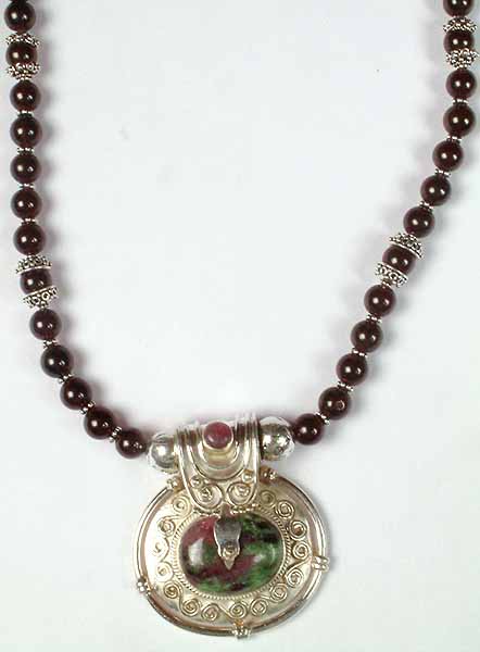 Ruby Zoisite Necklace with Beaded Garnet