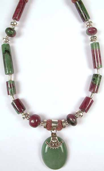 Ruby Zoisite Necklace with Jade Pendant