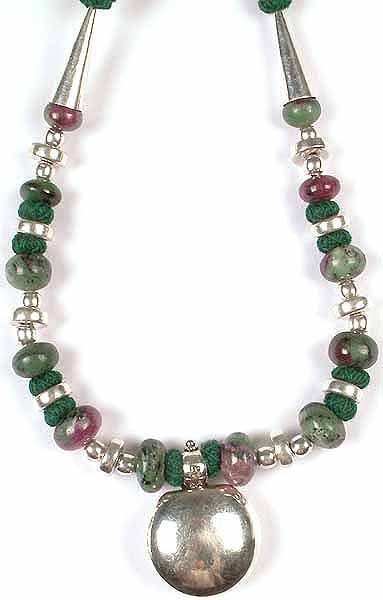 Ruby Zoisite Necklace with Sterling Pendant & Matching Cord