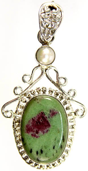 Ruby Zoisite Oval Pendant with Pearl