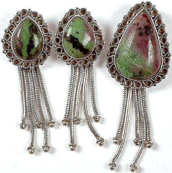 Ruby Zoisite Pendant & Earrings Set with Sterling Showers