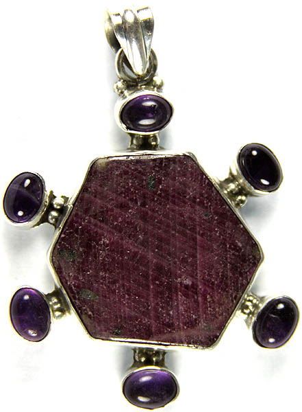 Ruby Zoisite Pendant with Amethyst