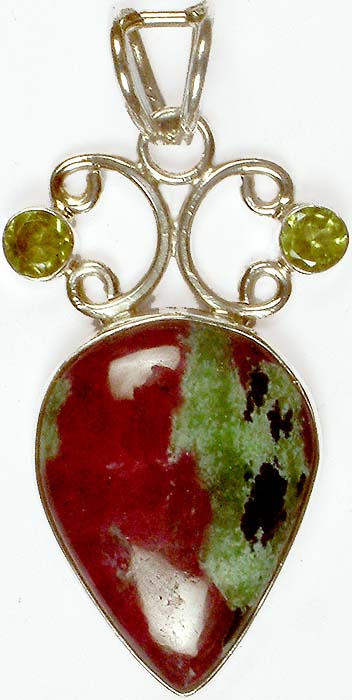 Ruby Zoisite Pendant with Faceted Peridot