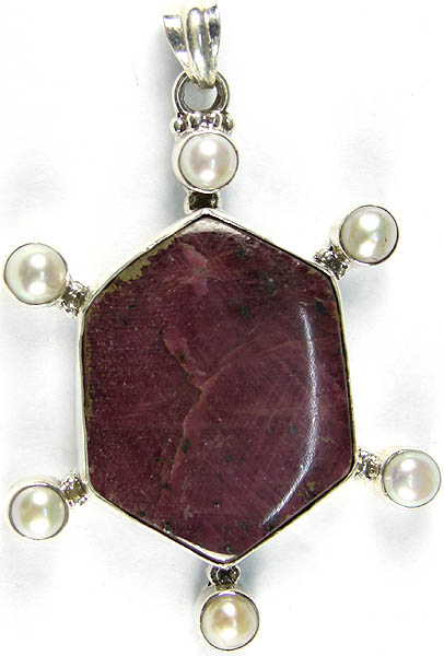 Ruby Zoisite Pendant with Pearl
