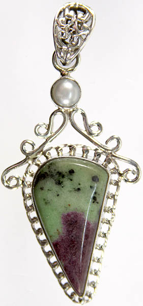 Ruby Zoisite Pendant with Pearl