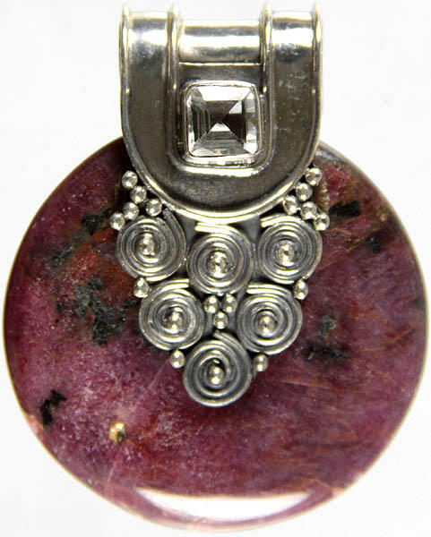 Ruby Zoisite Pendant with Spiral and Faceted Crystal