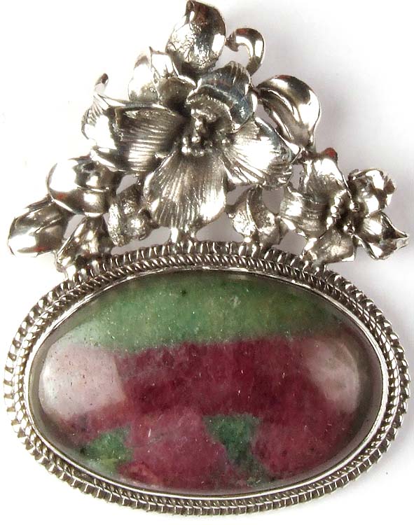 Ruby Zoisite Pendant with Tulips